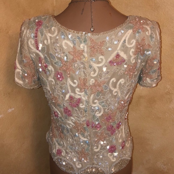 Easter Dream Vtg Adrianna Papell Silk beaded top - Picture 8 of 10